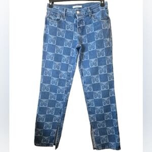 PacSun Light Wash Blue Button Fly Butterfly Pattern Straight Leg Jeans - Size 25